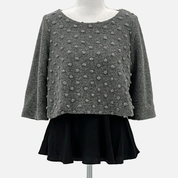 Amadi Kiara Ruffle Crop Top in Gray & Black - Size Small - Picture 1 of 7